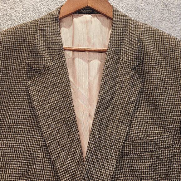 Oscar De La Renta Mens Brown Wool Houndstooth 2 Button Blazer Size 48L Business - Picture 2 of 14